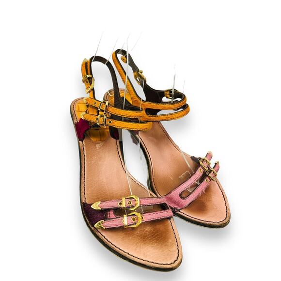 LOUIS VUITTON Pink Multicolor Ponyhair Buckle Accent Slingback Sandal Heels 37 - Picture 2 of 7